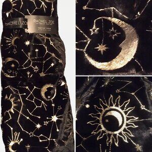 Rachel Zoe Halloween Black Faux Fur Gold Foil Blanket Metallic Celestial Moon